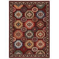 HomeRoots 509211 6 x 9 ft. Red Blue Brown & Beige Oriental Power Loom Stain Resistant Rectangle Area Rug with Fringe