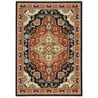 HomeRoots 509228 3 x 5 ft. Black Orange & Beige Oriental Power Loom Stain Resistant Rectangle Area Rug with Fringe