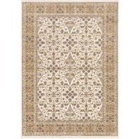 HomeRoots 509383 5 x 8 ft. Ivory & Gold Oriental Power Loom Stain Resistant Rectangle Area Rug with Fringe