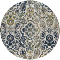 HomeRoots 511150 8 ft. Ivory Blue & Green Floral Stain Resistant Round Area Rug