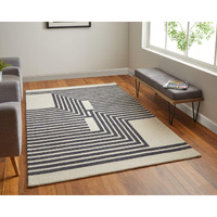 HomeRoots 514382 9 x 12 ft. Gray Ivory & Black Wool Abstract Hand Tufted Handmade Rectangle Area Rug