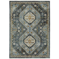 HomeRoots 508089 3 x 5 ft. Blue Gold Ivory & Navy Oriental Power Loom Stain Resistant Rectangle Area Rug with Fringe