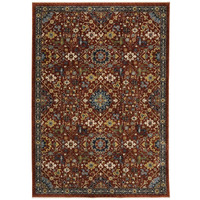 HomeRoots 507978 5 x 8 ft. Red Blue Gold & Ivory Oriental Power Loom Stain Resistant Rectangle Area Rug with Fringe