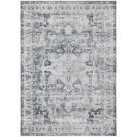 HomeRoots 510373 4 x 6 ft. Navy Blue Ivory & Gray Oriental Printed Stain Resistant Non Skid Rectangle Area Rug