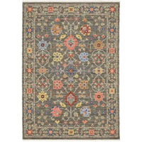 HomeRoots 509277 3 x 5 ft. Gray Salmon Pink Gold Blue Rust Deep Blue Ivory & Green Oriental Power Loom Stain Resistant Rectangle Area Rug with Fringe