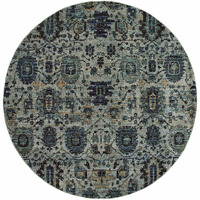 HomeRoots 510074 8 ft. Blue & Navy Oriental Power Loom Stain Resistant Round Area Rug