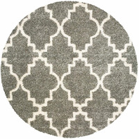 HomeRoots 507896 8 ft. Gray Geometric Power Loom Stain Resistant Round Area Rug