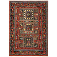 HomeRoots 509203 5 x 8 ft. Red Blue Beige & Green Oriental Power Loom Stain Resistant Rectangle Area Rug with Fringe