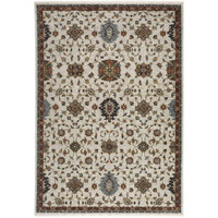 HomeRoots 508030 10 x 13 ft. Beige Rust Red Blue Gold & Gray Oriental Power Loom Stain Resistant Rectangle Area Rug with Fringe