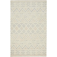 HomeRoots 512769 8 x 10 ft. Ivory Blue & Tan Wool Geometric Hand Tufted Handmade Stain Resistant Rectangle Area Rug