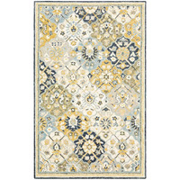 HomeRoots 508097 5 x 8 ft. Blue Green Gold Navy & Ivory Geometric Hand Tufted Handmade Stain Resistant Rectangle Area Rug