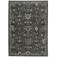 HomeRoots 507999 5 x 8 ft. Blue Ivory Gray Gold Green & Brown Oriental Power Loom Stain Resistant Rectangle Area Rug with Fringe