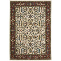 HomeRoots 507986 6 x 9 ft. Ivory Red Green Gray Blue & Navy Oriental Power Loom Stain Resistant Rectangle Area Rug with Fringe