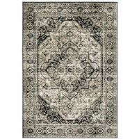 HomeRoots 508974 4 x 6 ft. Black Gray Tan & Ivory Oriental Power Loom Stain Resistant Rectangle Area Rug