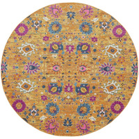 HomeRoots 522531 8 ft. Gold Floral Power Loom Round Area Rug