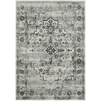 HomeRoots 508923 4 x 6 ft. Ivory Gray Charcoal Blue & Taupe Oriental Power Loom Stain Resistant Rectangle Area Rug