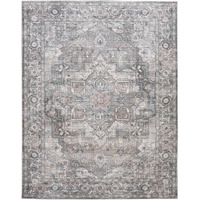 HomeRoots 522429 9 x 12 ft. Gray Floral Power Loom Distressed Washable Rectangle Traditional Area Rug