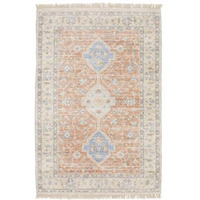 HomeRoots 509464 8 x 10 ft. Orange & Blue Oriental Hand Loomed Stain Resistant Rectangle Area Rug with Fringe