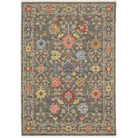 HomeRoots 509281 10 x 13 ft. Gray Salmon Pink Gold Blue Rust Deep Blue Ivory & Green Oriental Power Loom Stain Resistant Rectangle Area Rug with Fringe