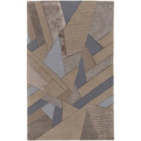 HomeRoots 514598 5 x 8 ft. Tan Brown & Blue Wool Geometric Hand Tufted Handmade Rectangle Area Rug