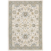 HomeRoots 510088 5 x 7 ft. Stone Gray Ivory Green Brown Teal & Light Blue Oriental Power Loom Stain Resistant Rectangle Area Rug