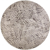 HomeRoots 512045 8 ft. Gray & White Wool Abstract Hand Tufted Handmade Round Area Rug