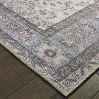 HomeRoots 509796 8 x 10 ft. Ivory & Blue Oriental Power Loom Stain Resistant Rectangle Area Rug