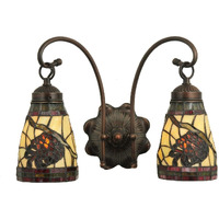 Meyda Tiffany 111324 Tiffany/Mica Two Light Wall Sconce from Pinecone Collection Dark Finish, 4.50 inches, Mahogany Bronze