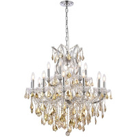 Elegant Lighting 2800D30C-GT/RC Royal Cut Smoky Golden Teak Crystal Maria Theresa 19-Light, Two-Tier Crystal Chandelier, 30  x 28 , Chrome Finish