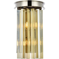 Elegant Lighting Sydney Collection 2-Light Wall Lamp with Royal Cut Golden Teak Crystals, Polished Nickel Finish