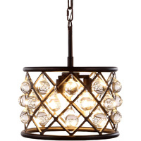 Elegant Lighting 1213D12MB/RC Madison Collection 3-Light Pendant Lamp with Royal Cut, 12  Depth x 9  Height, Mocha Brown Finish, Crystal