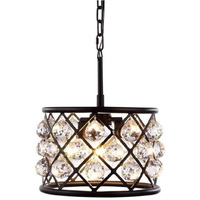 Elegant Lighting 1214D12MB/RC Madison Collection 3-Light Pendant Lamp with Royal Cut, 12  Depth x 9  Height, Mocha Brown Finish, Crystal