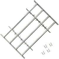 'vidaXL Adjustable Security Grille with 4 Crossbars, Galvanized Steel, Silver, Easy Assembly, Fit for Windows Height 23.6 ,Width 19.7 -25.6