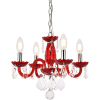 Elegant Lighting Rococo 4 Light Red Bordeaux Hanging Pendant Lamp ith Royal Cut Crystal