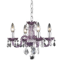 Elegant Lighting Rococo - Four Light Pendant-Purple Finish-Royal Cut Crystal Type -Traditional Installation