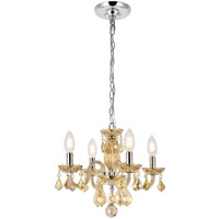 Elegant Lighting Rococo - Four Light Pendant-Golden Teak Finish-Royal Cut Crystal Type -Traditional Installation