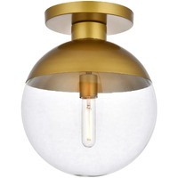 Living District Eclipse 1-Light Metal & Glass Flush Mount in Brass/Clear