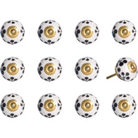 HomeRoots White/Black/Yellow Ceramic/Metal 1.5  X 1.5  X 1.5  Multi-Color 12 Pack Knob-It K000009