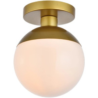 Living District Eclipse 1-Light Metal & Glass Flush Mount in Frosted White/Brass