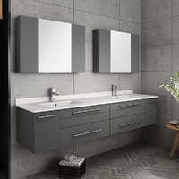 Fresca Lucera 72  Gray Wall Hung Double Undermount Sink Modern Bathroom Vanity w/Medicine Cabinets