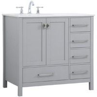 Elegant Decor Irene 36  Solid Wood and Stone Single Bathroom Vanity in Gray