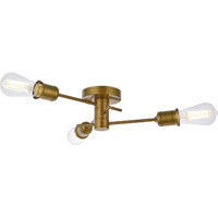 Living District Xavier 3-Light Mid-Century Metal Flush Mount in Brass