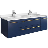 Fresca Lucera 48  Royal Blue Wall Hung Modern Bathroom Cabinet w/Top & Double Undermount Sinks