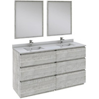 Fresca FVN31-3030ASH-FC Formosa 60  Floor Standing Double Sink Modern Bathroom Vanity with Mirrors in Sage Gray, Ideal for Keeping a Family Organized, 6 Soft Closing Dovetail Drawers