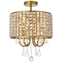 Living District Elise 4-Light Transitional Style Metal Flush Mount in Brass