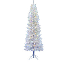 Vickerman 7.5' Sparkle White Spruce Pencil Artificial Christmas Tree, Multi-Colored LED Lights - Faux Spruce Christmas Tree - Seasonal Indoor Home Decor