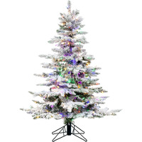 Vickerman Pre-Lit Flocked Utica Fir Tree ith 250 Multicolored Italian LED Lights, 4.5-Feet, Flocked White on Green (A895147LED)