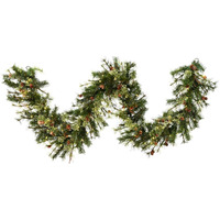 Vickerman 9' Mixed Country Pine Artificial Christmas Garland, Warm White Dura-lit LED Lights - Faux Mixed Needle Christmas Garland - Indoor Seasonal Home Decor