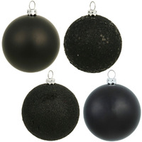 Vickerman 35204 - 8  Black Shiny Matte Glitter Sequin Ball Christmas Tree Ornament (4 pack) (N592017DA)