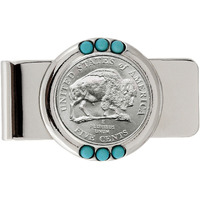 American Coin Treasures U.S. Coin Money Clip - Westard Journey Bison Nickel | Brass Moneyclip Layered in Silver-Tone Rhodium | Turquoise Stones | Holds Currency, Credit Cards, Cash | Certificate